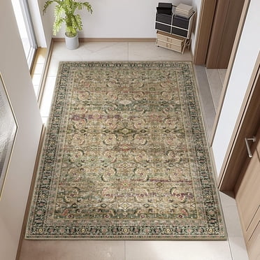 BERTHMEER 4'x6' Brown Area Rugs for Living Room Bedroom Dining Room Kitchen Non Slip Washable Farmhouse Office Oriental Vintage Traditional Carpets Rugs