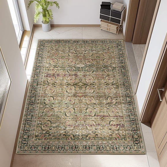 BERTHMEER 4'x6' Brown Area Rugs for Living Room Bedroom Dining Room Kitchen Non Slip Washable Farmhouse Office Oriental Vintage Traditional Carpets Rugs