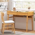 thumbnail image 3 of Patiojoy 39.5" Bamboo Computer Desk Study Writing Desk with 2 Pull-Out Drawers Shelf & Cable Management Groove, 3 of 7