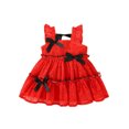 thumbnail image 1 of Kmbangi Robes d'Été pour Bébés Filles en Bas Âge Sans Manches Noeud devant Points Impression Robe de Réservoir à Plusieurs Niveaux pour 9M-3Y, 1 of 9