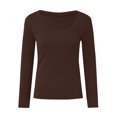 thumbnail image 4 of WEIYLL Ladies Summer Tops U Neck Lace Long Sleeve Loose Solid Brown Blouse Sizes M, 4 of 5