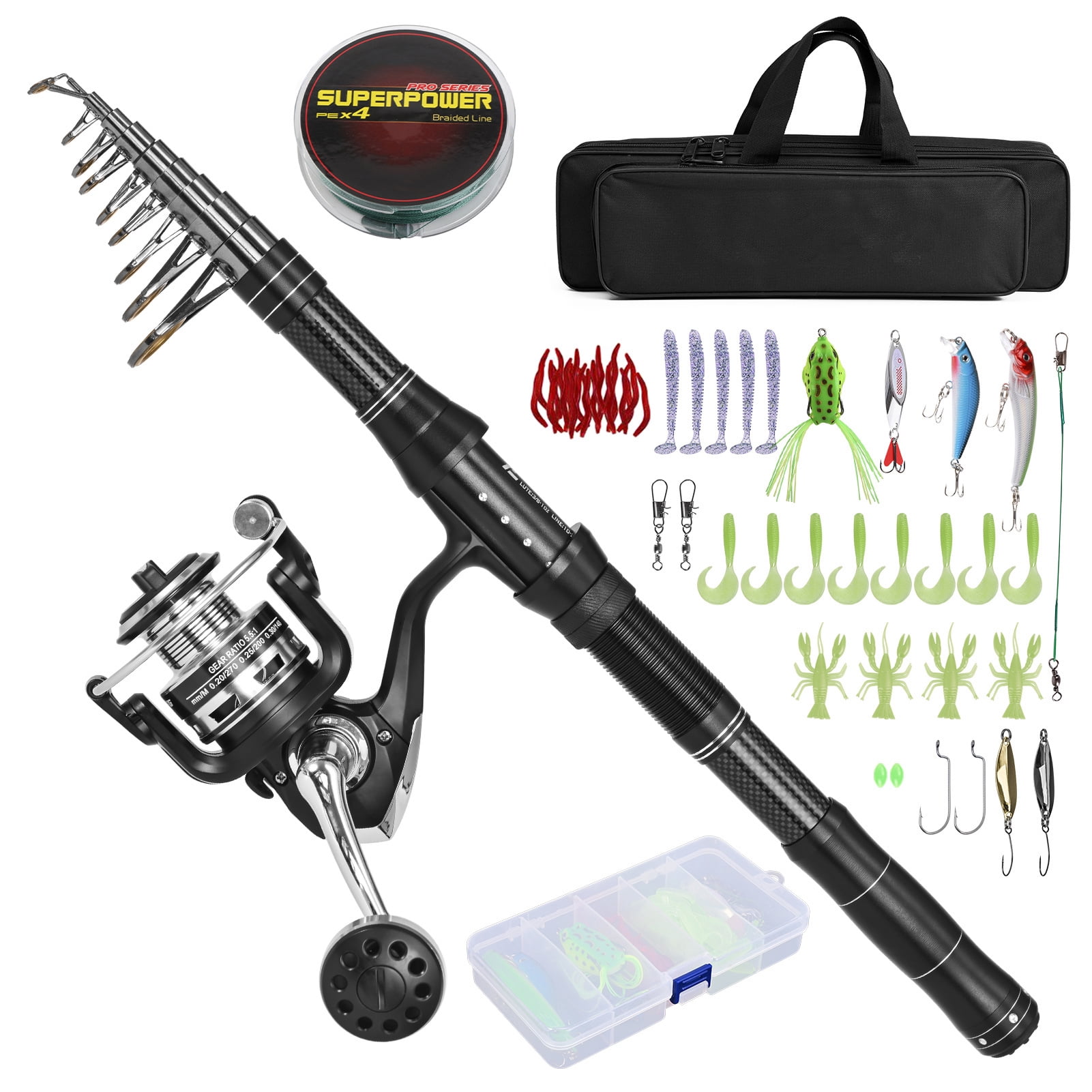And Fishing Rod and Reel Combo Portable Fishing Rod With Fishing Line Lures Carry Bag