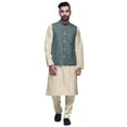 thumbnail image 1 of Atasi Mandarin Collar Traditional Solid Kurta Pajama With Printed Jacket Set, 1 of 3