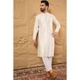 thumbnail image 3 of DWEEP SARA Viscose Rayon Solid Embroidered Straight Ethnic Off White Men Kurta, L, 3 of 10