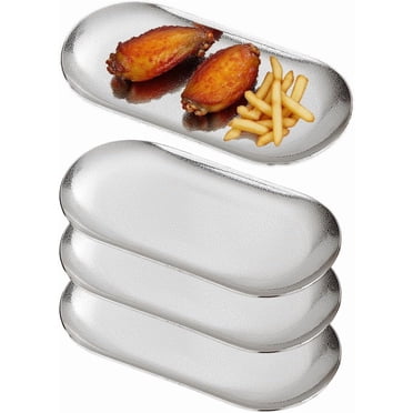 Assiettes d'Apéritif ellipse 7X3 Pouces, Assiettes de Souper en Acier Inoxydable Épaisses, Assiettes à Pâtes et Desserts pour Sushi, Fruits, Allant au Four/lave-Vaisselle, Ensemble de 4, Or