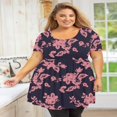 thumbnail image 4 of Tunique Grande Taille pour Femmes Manches Courtes Roses Vertes Hauts 3X Col Rond Vêtements Été Fluide Vêtements de Maternité Chemise, 4 of 6
