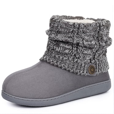 FamilyFairy Pantoufles Bottillons en Tricot de Laine pour Femmes Confortables et Chaudes en Peluche Polaire à Mousse Mémoire Chaussures de Maison pour Intérieur Extérieur Gris, 9-10
