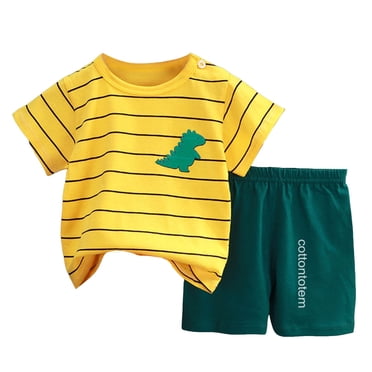 sertiohcv Toddler Baby Boys Short Sleeve Set Toddler Baby Boy Clothes For 2t 3t Boys Cute Summer Short Sleeve T Shirt Tops Shorts Clothes Sets Baby Boy Outfits Yellow Size for 5-6 Years