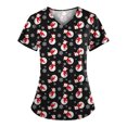 thumbnail image 1 of TIMIFIS Sarrau de Noël Rouge pour Femmes, Imprimé Père Noël et Bonhomme de Neige, Hauts de Sarrau à Manches Courtes, Col en V, Tunique de Travail pour Soins Infirmiers, Blouse d'Uniforme de Travail avec Poches - Rouge Automne/hiver, 1 of 4