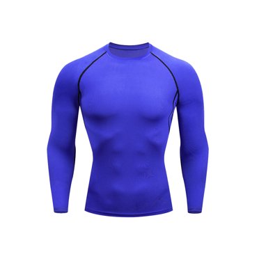 Avamo Mens Sport T Shirt Long Sleeve Compression Shirts Crew Neck Summer Tops Moisture Wicking Muscle T-shirt Gym Tee Colorful Blue L