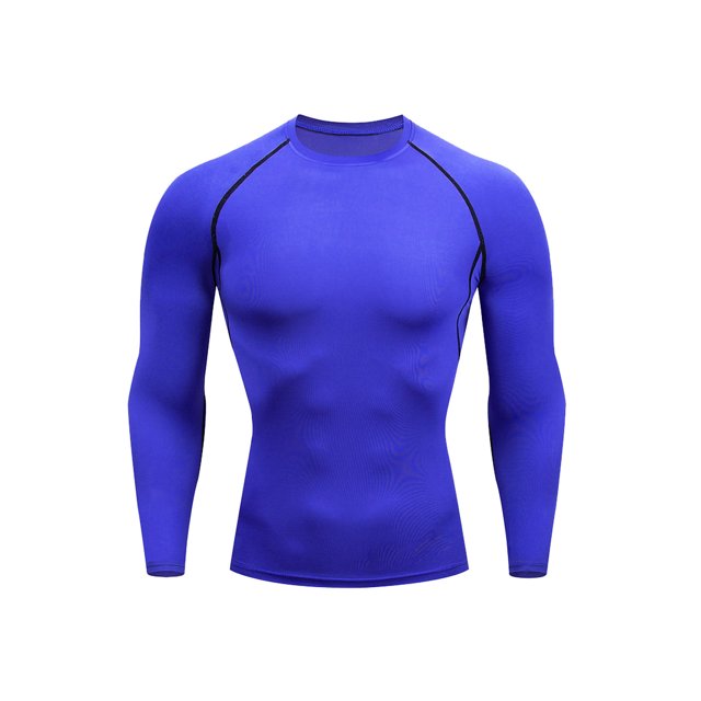 MAWCLOS Mens Summer Tops Crew Neck Sport T Shirt Solid Color Compression Shirts Breathable Running Long Sleeve Tee Colorful Blue M