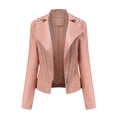 thumbnail image 1 of WEIYLL Womens Fleece Jacket Leather Motorcycle Short Lightweight Pleather Crop Pink Winter Coats Size 2XL, 1 of 9