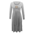 thumbnail image 4 of Robes Grises pour Femmes Couleur Unie à Manches Longues Robe en Dentelle Patchwork Grande Taille Col Rond Ajustée et Évasée Tendance Vacances Robe Décontractée Maxi Mode Quotidien Blouse Trapèze Dos Nu Robe Plissée,S, 4 of 5