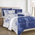 thumbnail image 1 of All Season 10-Piece Comforter Set - Reversible Marble Print Bedding with Plush Down Alternative Fill - Perfect for Year-Round Use, King Size, Navy/White, 1 of 6