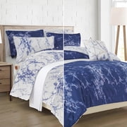 All Season 10-Piece Comforter Set - Reversible Marble Print Bedding with Plush Down Alternative Fill - Perfect for Year-Round Use, Full Size, Navy/White
