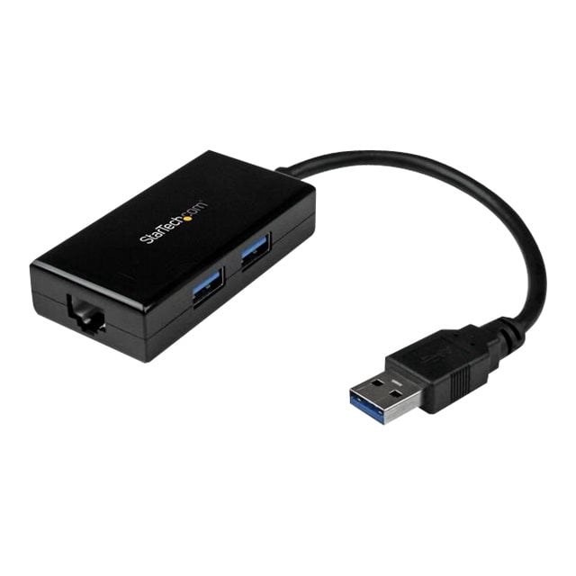 StarTech.com 2 Port USB 3.0 Hub with Ethernet - USB 3.0 x 2 - Gigabit Ethernet Network Adapter for Windows / Mac / Chrome (USB31000S2H) - Network adapter - USB 3.0 - Gigabit Ethernet x 1 - black