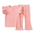thumbnail image 1 of Birdeem Mode Filles Décontracté T-Shirts à Manches Courtes Col Rond Bouton Uni Ensembles de Pantalons Longs, 1 of 10