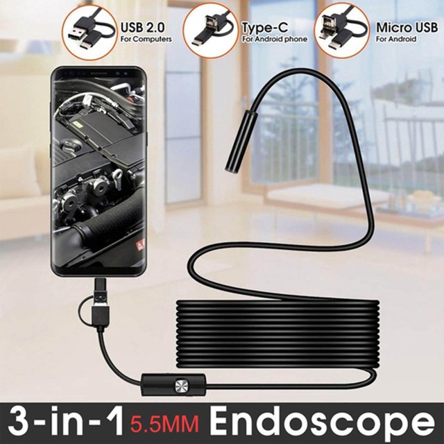 Baohd Portable 8mm Endoscope Camera Waterproof Waterproof LED Lights Camera Micro Endoscope Camera 8mm Endoscope IP67 Endosocope for Smartphones PC 2m