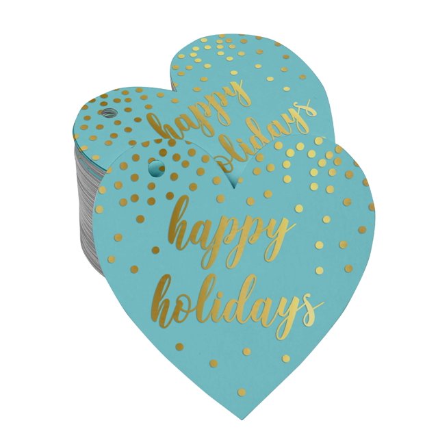 Inkdotpot Real Gold Foil Happy Holiday Tag Favor Hang Paper Tag 100 Pieces