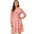 thumbnail image 1 of INSPIRE CHIC Robe Midi à Manches Longues Évasée à Col en V à Imprimé Floral pour Femme, 1 of 5