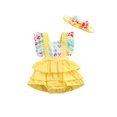 thumbnail image 1 of Xingqing Valentines Days Summer Baby Girls Romper Heart Print Ruffle Sleeve Backless Jumpsuit Headband Set Yellow 3-6 Months, 1 of 8