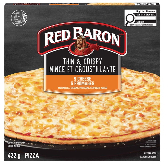 Pizza multi-services à 5 fromages à croûte mince Red Baron Pizza surgelée Red Baron à croûte fine et croustillante, cinq fromages, 442 g
