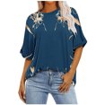 thumbnail image 1 of Pisexur Hauts d'Été pour Femmes Mode Décontractée Manches Courtes Col Rond T-Shirts Confortables Amples Surdimensionnés Imprimé Floral Blouses Hauts Mode T-Shirts Imprimés Graphiques Grande Taille Tops de Sortie P-5TG, 1 of 7