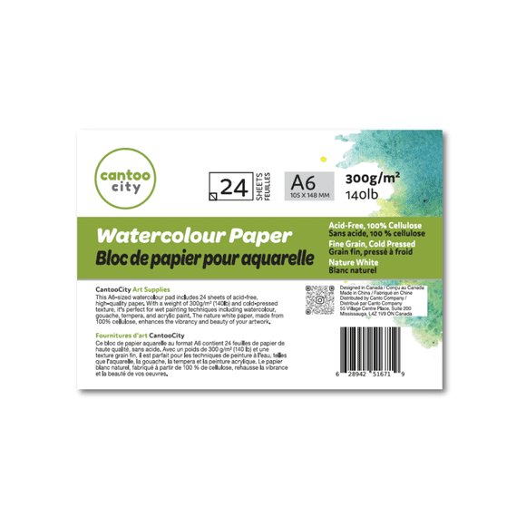 Cantoo City Watercolor Pad - A6 Size, 24 Sheets, 300g/m² Paper