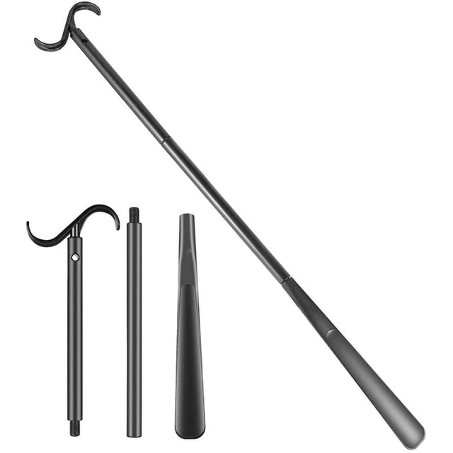 Long Shoe Horn Dressing Aid Rod Stick with Shoe Horn with Sock Removal Tool Extend Long Handled Shoe Horn