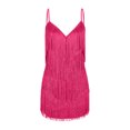 thumbnail image 4 of Pompotops Mode Femme Aguichant Col en V Couleur Unie à Franges Robe Sans Manches Jupe Courte, 4 of 7