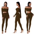 thumbnail image 5 of Mode 2PCS Femmes hors Épaule Crop Tops + Pantalon Fendue Tenue Décontractée Vêtements de Sport, 5 of 5