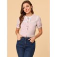 thumbnail image 2 of INSPIRE CHIC Women's Short Sleeve Button Front Lace Panel Bow Tie Collar Tops, 2 of 6