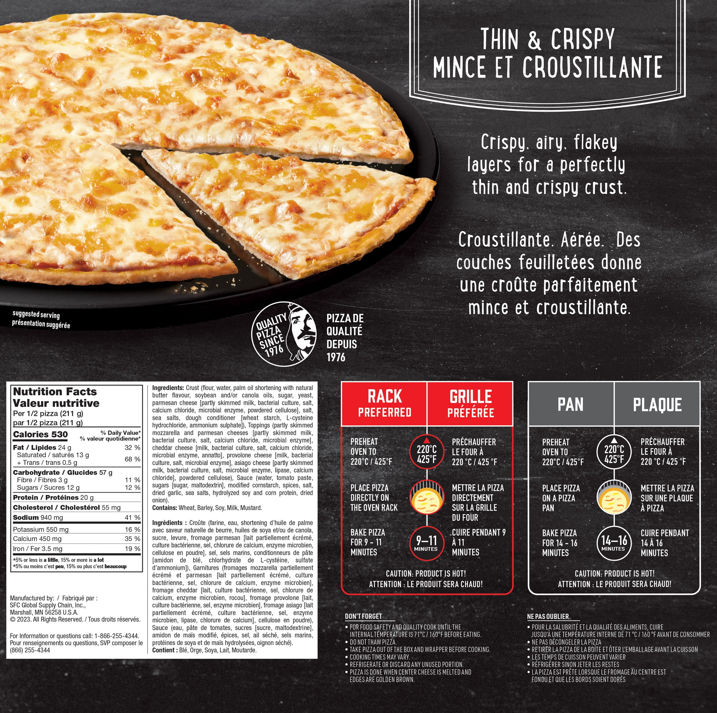 Pizza multi-services à 5 fromages à croûte mince Red Baron Pizza surgelée Red Baron à croûte fine et croustillante, cinq fromages, 442 g