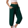 thumbnail image 1 of Timegard Womens Capri Pants Elastic High Waist Button Comfy Solid Color Casual Crop Pants with Pockets, 1 of 7