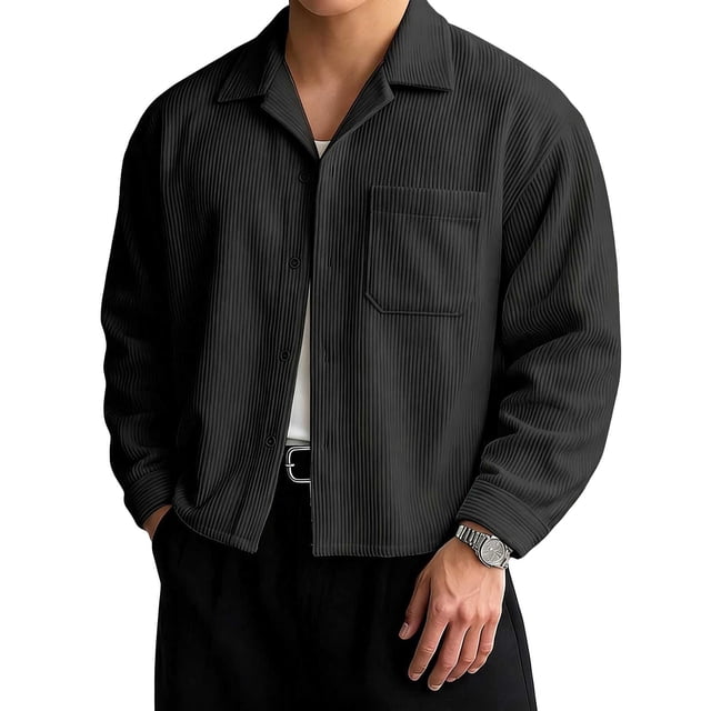 Kaemgyyd Spring Fall Shirts for Men Casual Corduroy Jacket Button down Long Sleeve Overshirt Loose Stylish Work Shackets