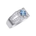 thumbnail image 3 of RYLOS Men's Rings Sterling Silver Designer Starburst 7MM Round Gemstone & Diamond Ring Blue Topaz December Birthstone Size 13, 3 of 7