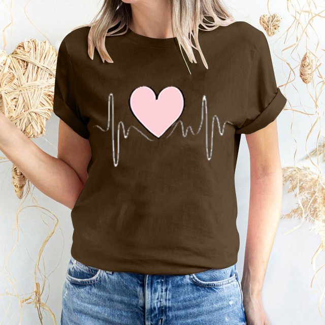 Pisexur Valentines Day T-shirt Top T-shirt à Manches Courtes Imprimé Amour de la Saint-Valentin pour Femmes Haut à Manches Courtes Col Rond Haut/chemise