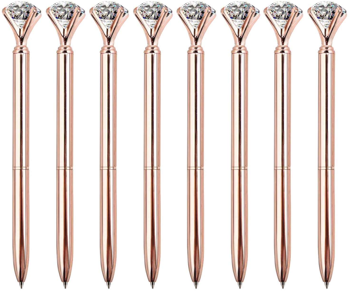 8 PCS Upgraded Rose Gold Diamond Ballpoint Pens with Big Colorful Diamond Bling Metal Ballpoint Pen Office Supplies Gift Pens For Christmas Wedding Birthday