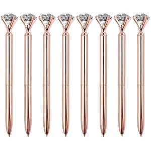 8 PCS Stylos à bille Rose Gold Diamond amélioré avec grand diamant coloré Bling Metal Ballpoint Pen fournitures de bureau Stylo cadeau pour Noël anniversaire de mariage