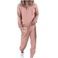 thumbnail image 1 of Pisexur Womens Lounge Set Trendy Casual Solid Color Matching Set Long Sleeve Button Drawstring Hooded Sweathirts Tops Wide Leg Sweatpants Tracksuit with Pockets 2 Piece Travel Outfits, 1 of 6