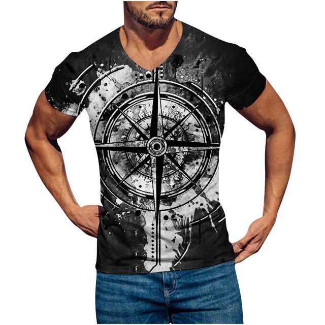 Birdeem Chandail Décontracté pour Hommes Col en V Imprimé Manches Courtes T-Shirt Blouse