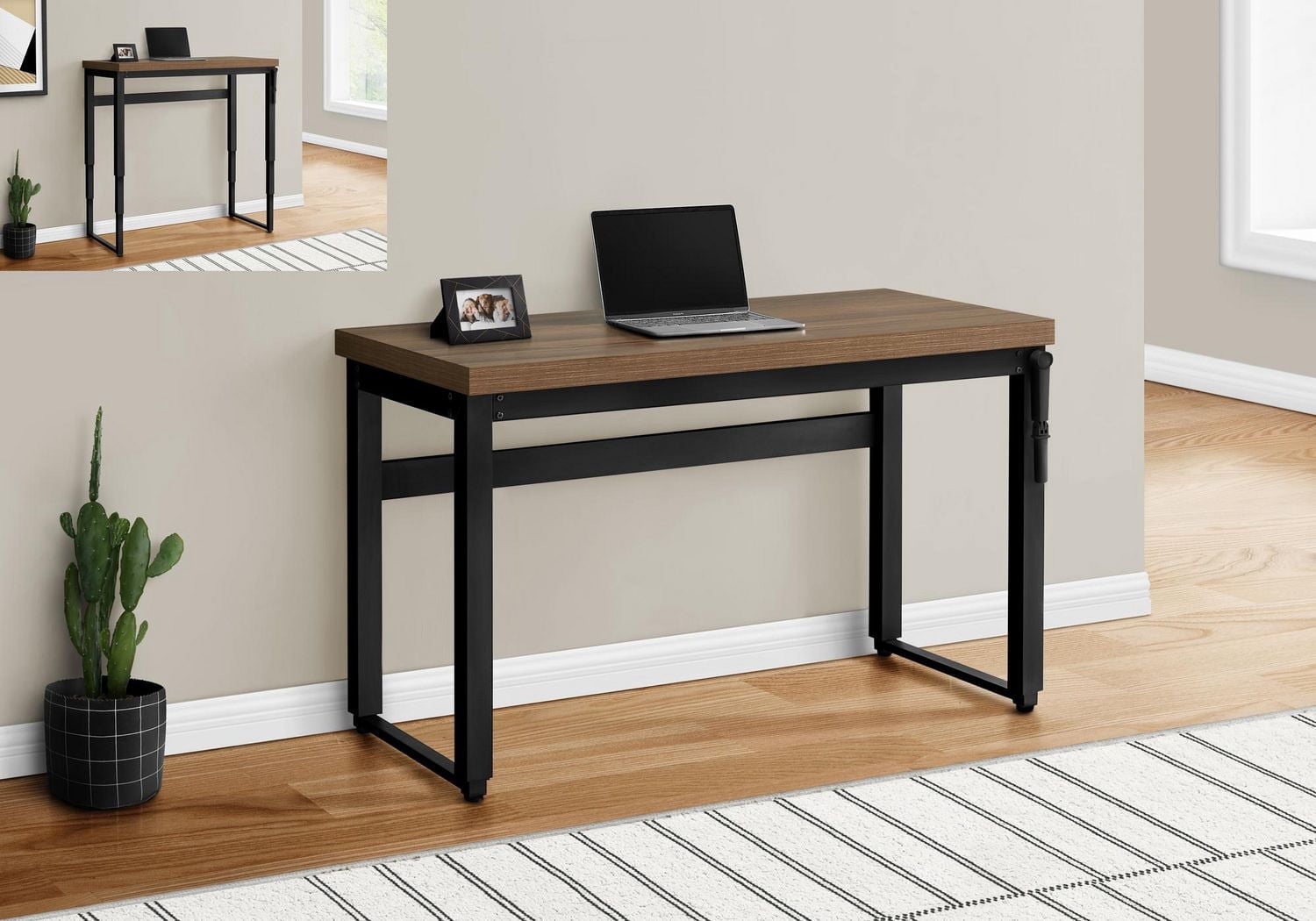 Monarch Specialties Computer Desk, Home Office, Standing, Adjustable, 48"l, Work, Laptop, Metal, Laminate, Walnut, Black, Contemporary, Modern