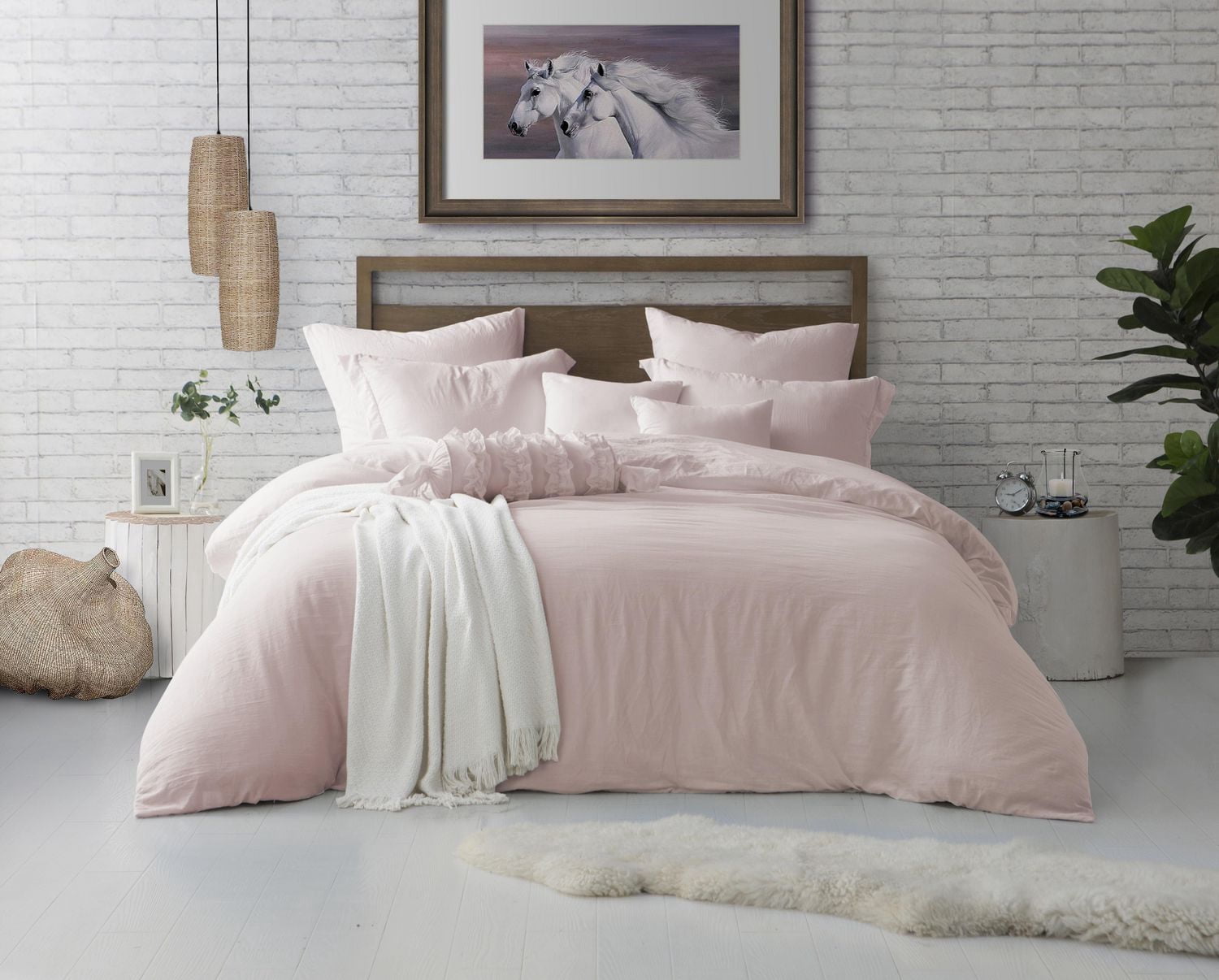Swift Home Ultra-Soft Prewashed Wrinkle Texture Duvet Cover Set, Solid, Rose Blush, King