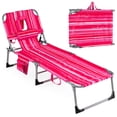 thumbnail image 1 of Costway Chaise Longue de Plage Extérieure Pliante avec Oreiller à Rayures Roses, 1 of 10