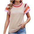 thumbnail image 1 of Pisexur Hauts pour Femmes Confort Printemps Hauts pour Femmes Nouveau Col Rond Tricot Design Color-Block Hauts Décontractés pour Femmes Chandail à Manches Courtes Doux, Hauts Mignons pour Femmes, 1 of 6