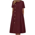 thumbnail image 1 of Yuyuzo Robes d'Été Grande Taille pour Femmes 2025 Couleur Unie Col Ras du Cou Poches Robe Manches Courtes Ample Midi T-Shirts Robe, 1 of 5