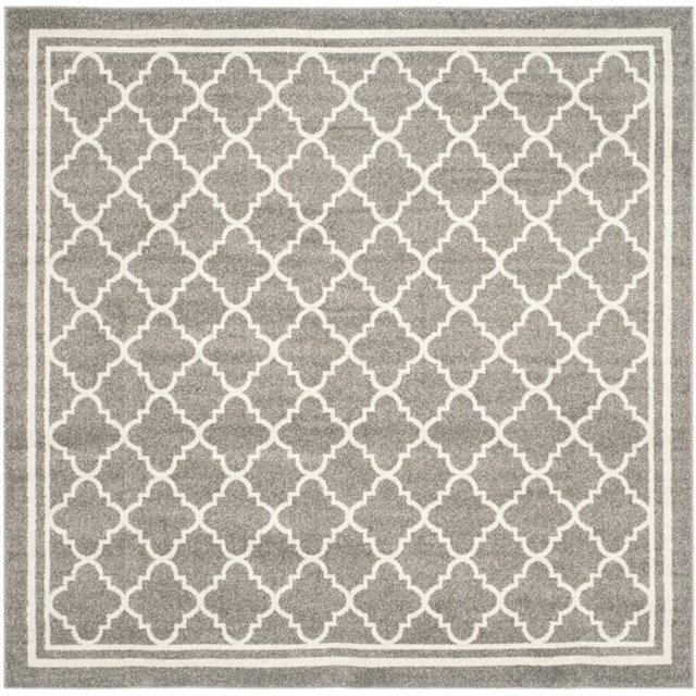 Safavieh Collection Amherst AMT422R Tapis Carré Intérieur, Extérieur Gris Foncé et Beige (9 Pieds Carré)
