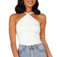 thumbnail image 2 of Haut à Col Licou pour Femmes, Haut Sans Manches à Col Licou pour Femmes Dos Nu Design Été à la Mode pour Bureau pour Quotidien pour Rendez-Vous Blanc P, 2 of 5