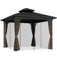 thumbnail image 1 of Outsunny Gazebo Extérieur 3 m x 3 m à Toit Rigide en Aluminium, Brun Foncé, 1 of 10