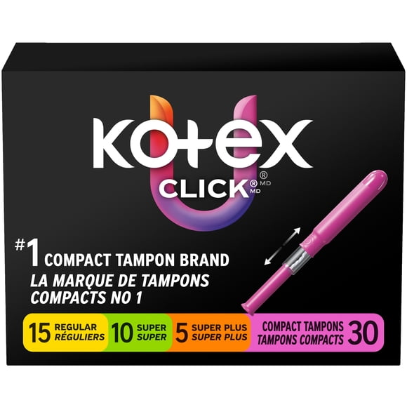 U by Kotex Click Compact Multipack Tampons, Regular/Super/Super Plus, Unscented, 30 Count